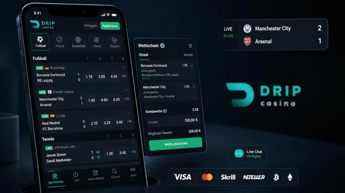 Live-Wettschein mit Sportmärkten, Dezimalquoten und Zahlungsoptionen auf einem Smartphone